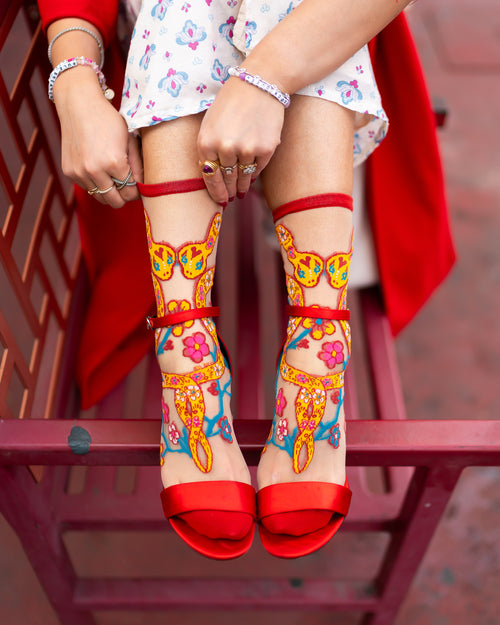 Sock candy year of the snake sheer socks and heels lunar new year socks